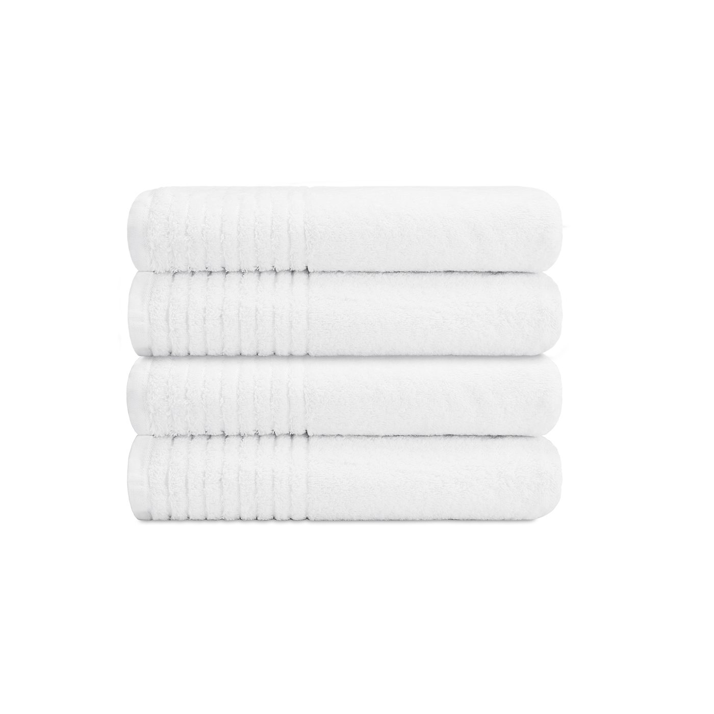 Stack of four folded white hotel bath towels